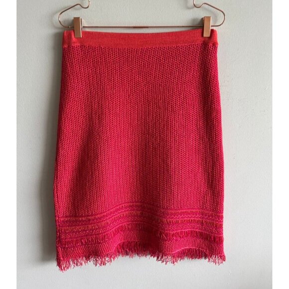 Tory Burch Brielle Womens Crochet Knit Fringe Hem Midi Skirt Pink Magenta Sz M - Picture 4 of 9
